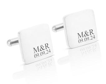 Personalised engraved stainless steel square men's cufflinks gift | custom initials groom wedding accessories valentines day anniversary