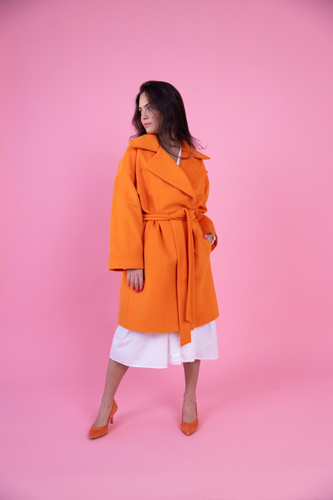 Orange Wool Coat: Designer Lining, One-of-a-kind, S-M - Etsy UK