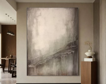 Pittura astratta grigia Arte della parete strutturata beige Pittura astratta su tela Arte della parete minimalista Arte grigio Wabi-Sabi Wall Art Soft Wall Decor