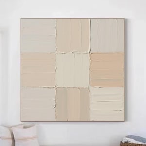 Large Beige 3D Textured Wall Art Beige White Canvas Wall Art Large Beige Oil Painting For Livingroom Beige 3D Texture Wall Art Neutral Art