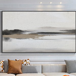 Large Beige Black Abstract Painting Horizontal Wall Art Abstract Painting 3D Textured Wall Art Abstract Painting Wabi Sabi Wall Art Decor