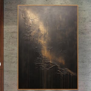 Black Wabi Sabi Art on Canvas Brown Black Painting Black Minimalist Art Wabi Sabi Painting Black Minimalist Wall Art For Living Room Decor image 2