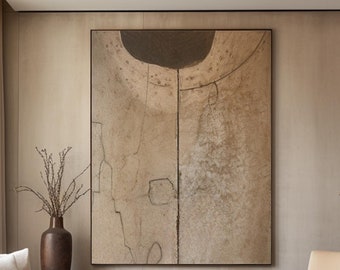 Super Large Brown Abstract Painting Beige Wabi Sabi Art on Canvas Brown Wabi Sabi Wall Art Brown Framed Canvas Art Minimalist Wall Decor