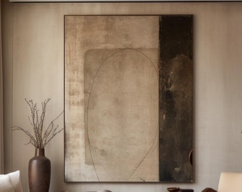 Gran pintura marrón y negra, arte de pared con textura marrón, arte de pared abstracto marrón, pintura con textura marrón, arte de pared Wabi Sabi, arte abstracto marrón