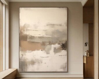 Large Beige Gray Abstract Painting Beige Gray Wabi Sabi Wall Art Beige ...