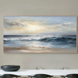 Large Blue Sea Painting On Canvas Large Wall Art Abstract Seascape Oil Painting Sea Wave Texture Wall Art Abstract Ocean Painting