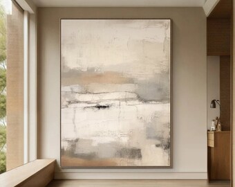 Pittura a trama beige Arte da parete Wabi Sabi beige Arte su tela strutturata di grandi dimensioni Grande pittura astratta beige Decorazione del soggiorno