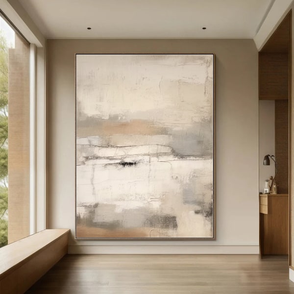 Beige Texture Painting Beige Wabi Sabi Wall Art Oversized Textured Canvas Art Large Beige Abstract Painting Living Room Decor