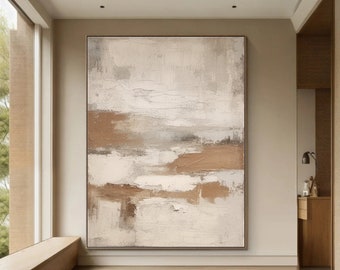 Art mural minimaliste beige Art mural Wabi Sabi Original peinture acrylique sur toile Art mural minimaliste noir et marron Art mural pour canapé