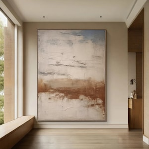 Beige and Blue Abstract Oil Painting Beige Wabi Sabi Wall Art Neutral Textured Wall Art Beige Texture Wall Art Modern Wall Decor