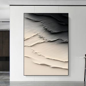 Large Black Abstract Painting ,White Textured Canvas Art,Grey Minimalist Wall Art,Textured Hand Painting,Modern Stylish Living Room Decor
