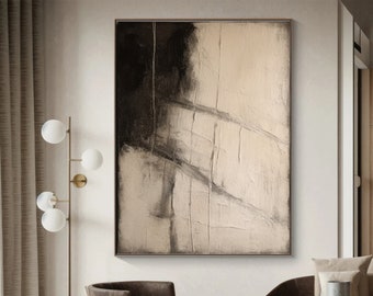 Beige Abstract Painting On Canvas Black Beige Painting Beige Wabi Sabi Wall Art Gift for Her Beige Abstract Wall Art Modern Wall Decor