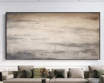 Beige Painting Minimalist Painting on Canvas Wall Art Beige Wabi-Sabi Wall Art Beige Black Texture Painting Neutral Minimalist Wall Art