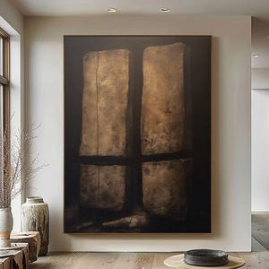 Large Wabi-Sabi style black wall painting, Brown black texture painting, black minimalist abstract painting, modern art, wall decor