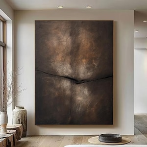 Oversized Brown Black Painting Black Abstract Painting Brown Wabi-Sabi Wall Art Modern Minimalist Wall Art Handmade Abstract Wall Decor