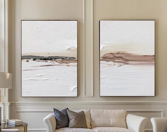 Set Of 2 Beige Textured Wall Painting Beige Textured Painting Minimalist Painting Set Of 2 Beige Abstract Wall Art Minimalist Wall Decor