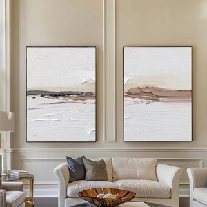 Set Of 2 Beige Textured Wall Painting Beige Textured Painting Minimalist Painting Set Of 2 Beige Abstract Wall Art Minimalist Wall Decor