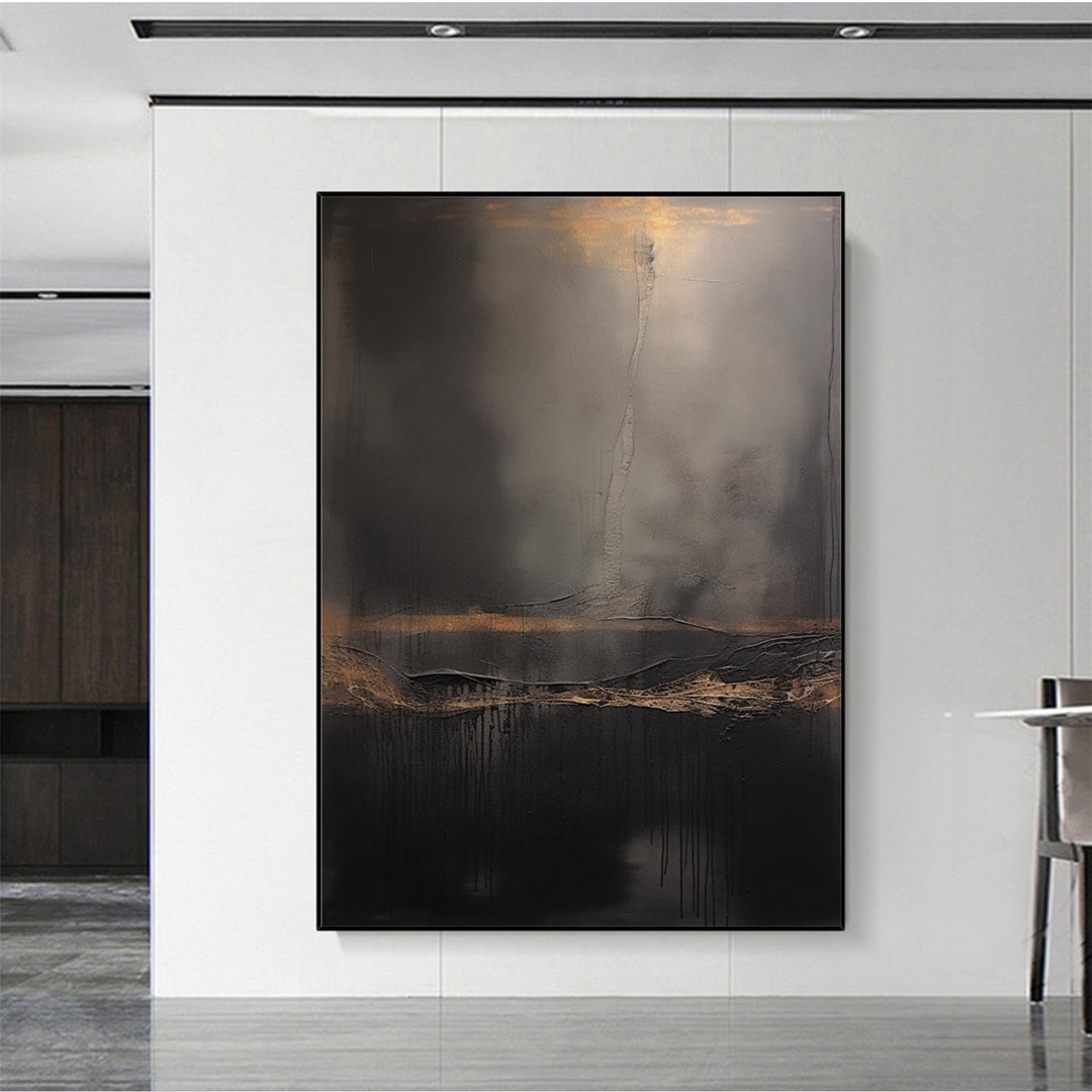 Black Wabisabi Painting Black Gold Wall Art Gold Minimalist Painting