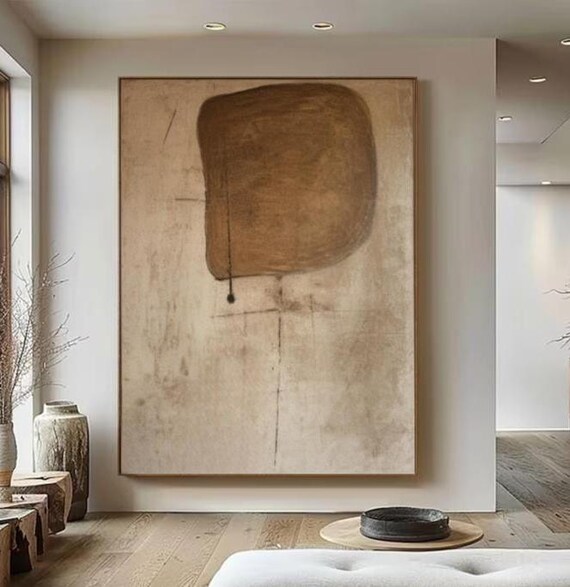 Beige Wabi Sabi Wall Art Brown Texture Painting on Canvas Large Beige Minimalist Wall Art Beige Texture Painting Modern Abstract Wall Decor