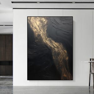 Wabi-Sabi Wall Art Texture Painting on Canvas 3D Textured Wall Art Black Painting Black Wall Art Gold Abstract Painting Modern Wall Decor