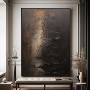 Black Wabi Sabi Wall Art Black And Gold Texture Painting on Canvas Black Abstract Art Black 3D Texture Painting Black Wall Decor for Home