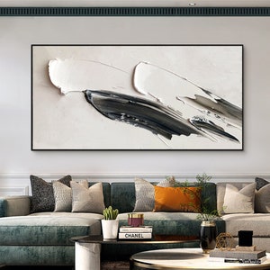 Large Black And White Painting Black And White Abstract Art  Abstract Canvas Painting Black White Wall Art Abstract Wall Art Decoration
