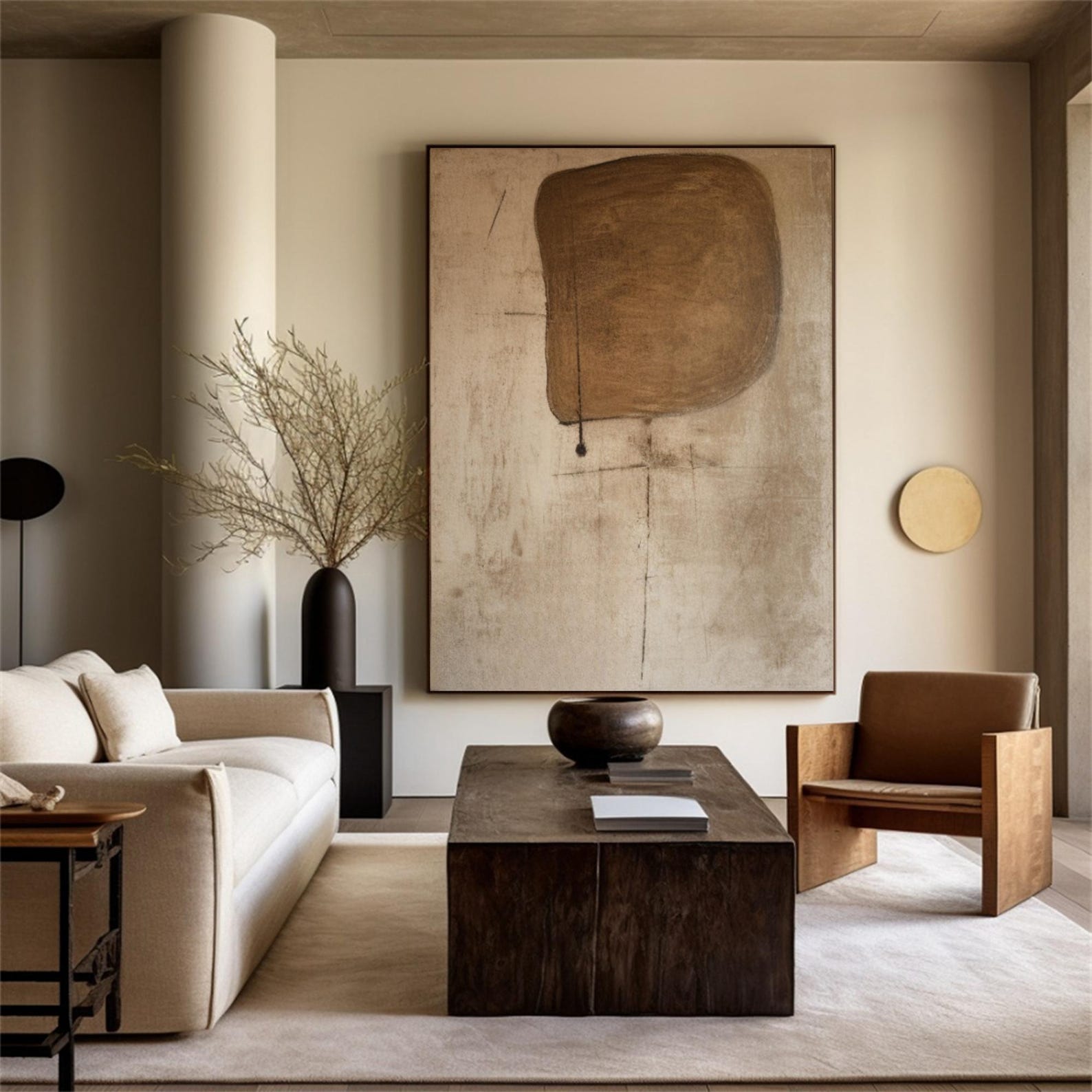 Beige Wabi Sabi Wall Art Brown Texture Painting on Canvas Large Beige ...