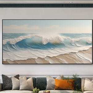 Large 3D Textured Painting Original Ocean Wave Oil Painting On Canvas Minimalist Beach Painting Textured Ocean Wall Art Modern Wall Decor
