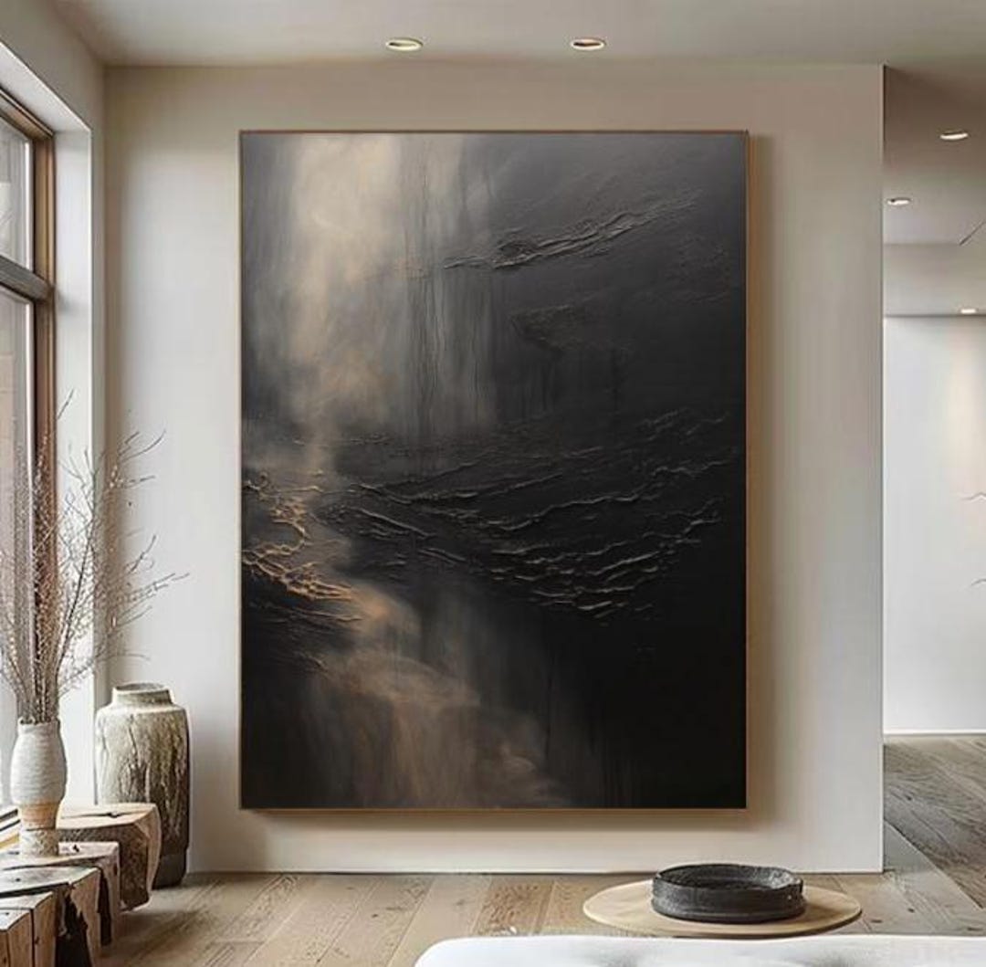 Original Black Abstract Art Painting Black Gold 3D Texture Wall Art ...