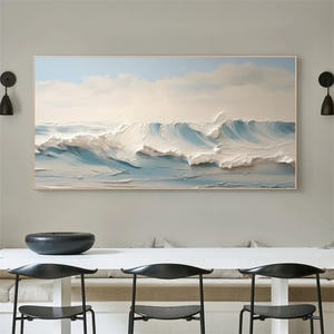 Large 3D Textured Ocean Wall Art Original Plaster Style Beach Painting on Canvas Minimalist Beach Painting Textured Modern Wall Decor