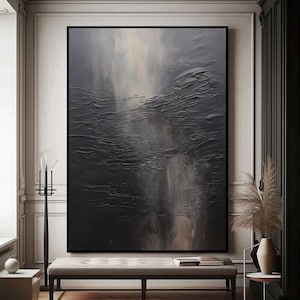 Abstrakte Kunst Gemälde auf Leinwand Schwarze Wabi Sabi Wand Kunst Abstrakte Kunst Gemälde Schwarze 3D Textur Wand Kunst Schwarze Wand Dekoration für Zuhause