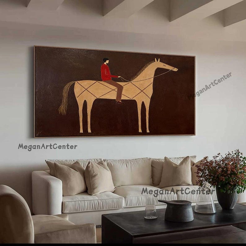 Japandi Abstract Cowboy Rodeo Oil Painting Large Textured Canvas Wall ...