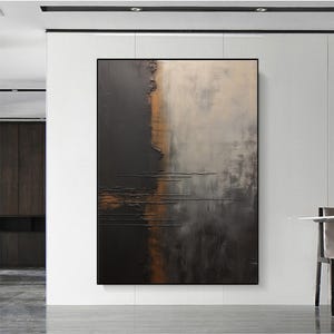 Black Painting Gray Wabi-sabi Painting Black Abstract Painting Gold Canvas Painting Gold Wall Art Gold Minimalist Painting Modern Home Decor