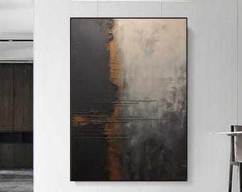 Black Painting Gray Wabi-sabi Painting Black Abstract Painting Gold Canvas Painting Gold Wall Art Gold Minimalist Painting Modern Home Decor