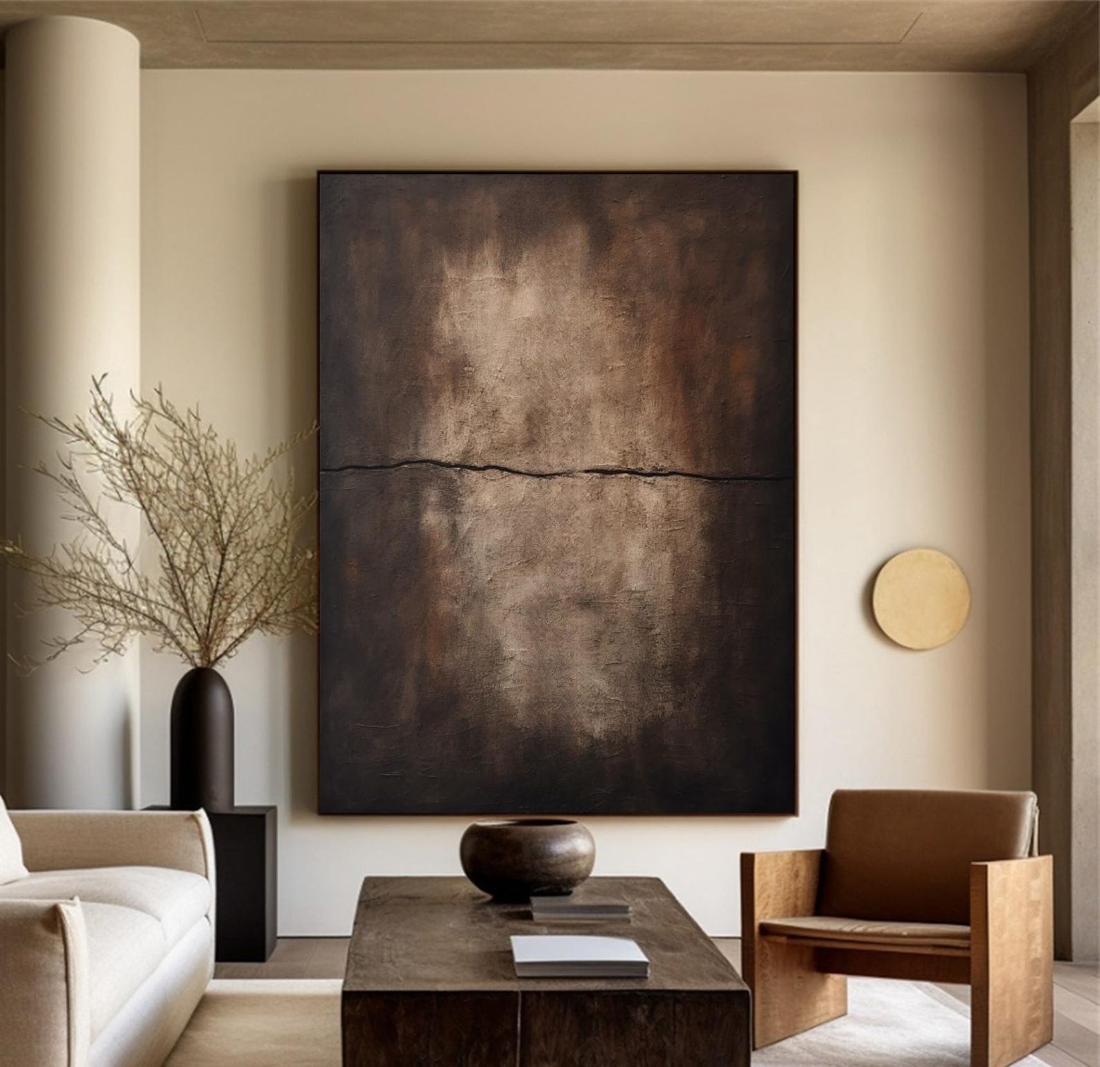 Large Brown & Black Abstract Oil Painting Brown Wabi Sabi Wall Art ...