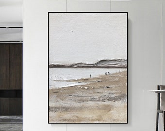 Large Beige And Gray Wall Painting Gray Abstract Wall Art Textured Wall Painting Gray Canvas Wall Art Abstract Mountain Wall Art Room Decor