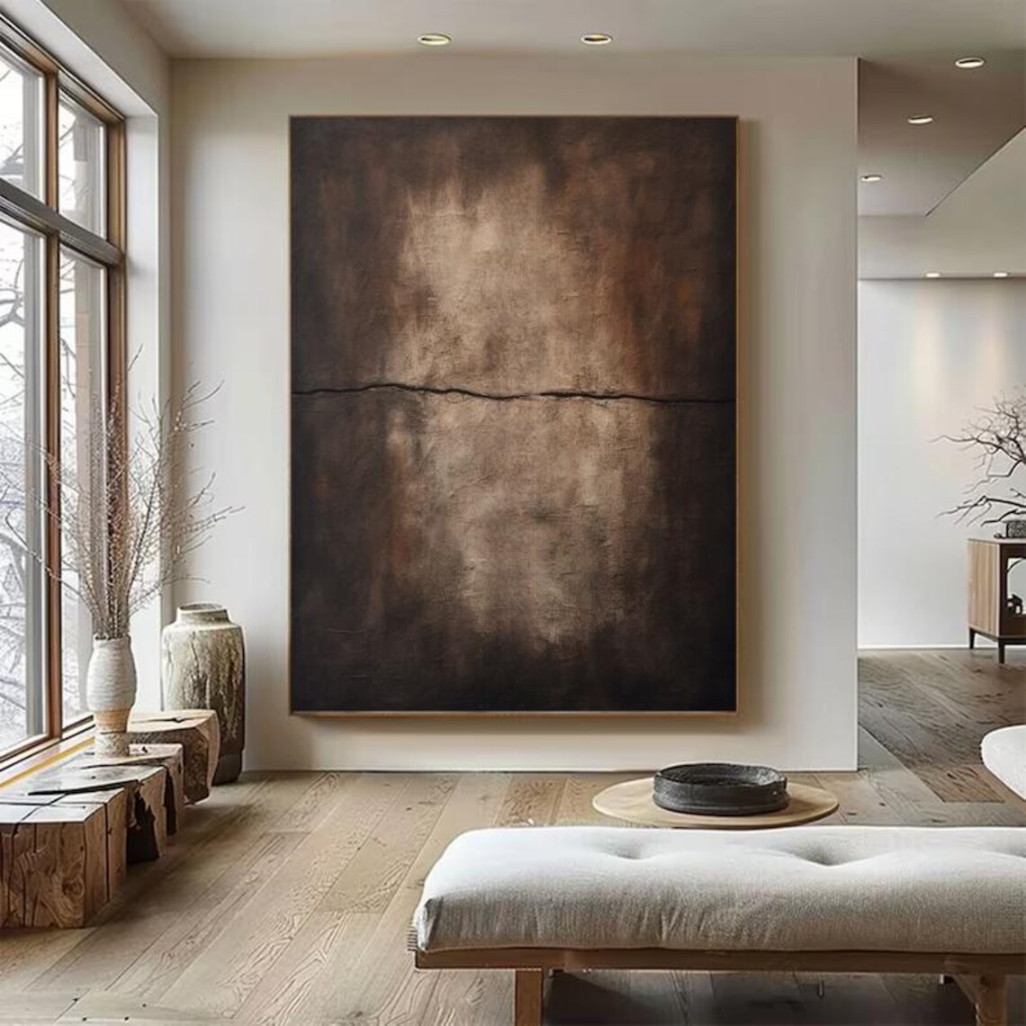 Large Brown & Black Abstract Oil Painting Brown Wabi Sabi Wall Art ...