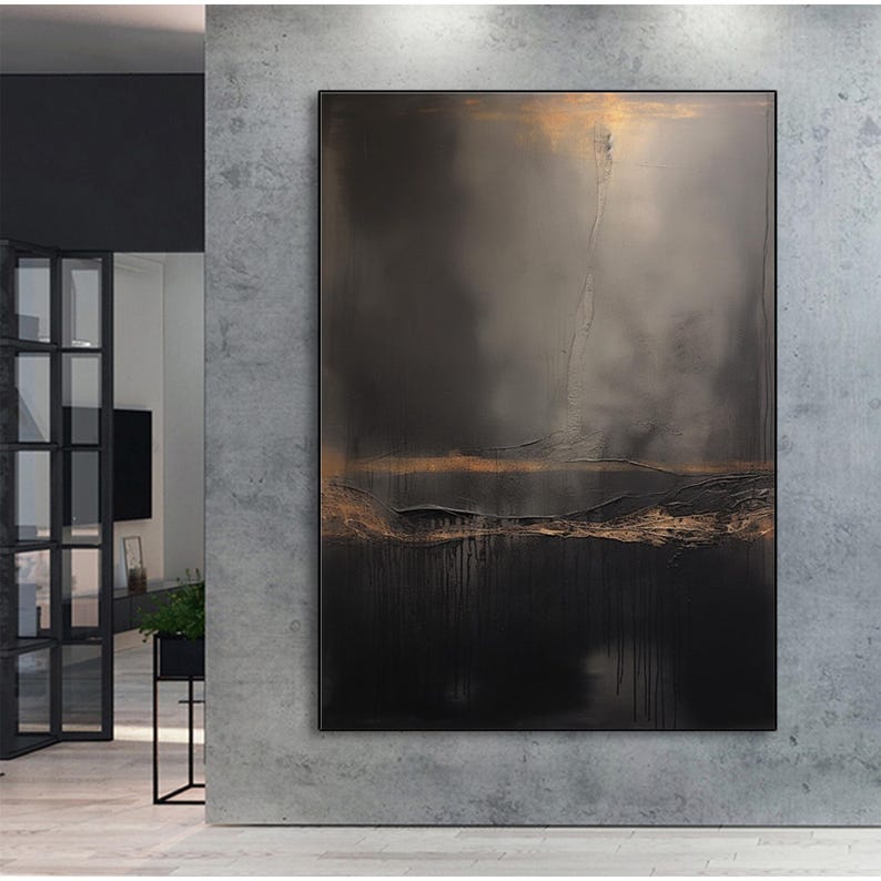 Black Wabisabi Painting Black Gold Wall Art Gold Minimalist Painting