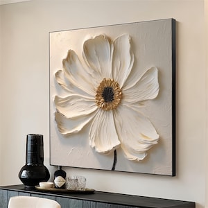 Original White Flower Texture Oil Painting on Canvas Abstract Floral Art Minimalist Floral Landscape Art Custom Painting Boho Wall Art Decor