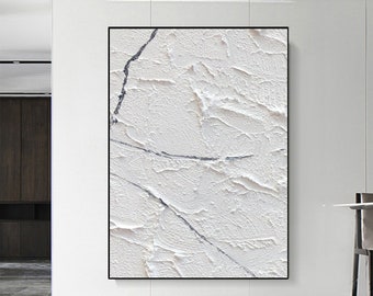 Dipinto su tela con texture bianca, arte murale minimalista 3D
