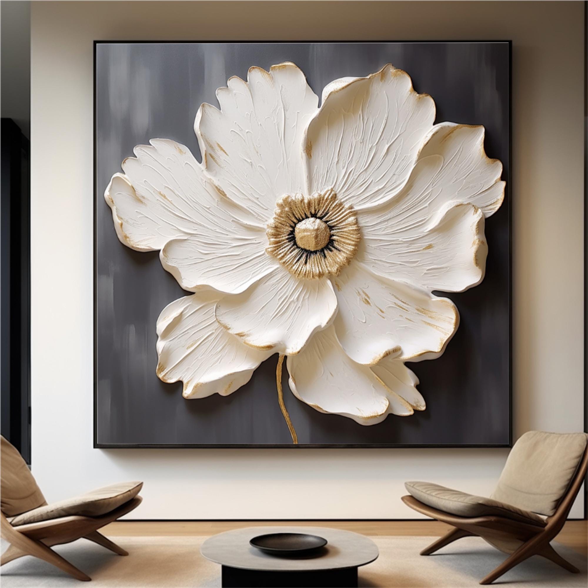 Large 3D Flower Oil Painting on Canvas,black White Floral Wall Art,hand ...