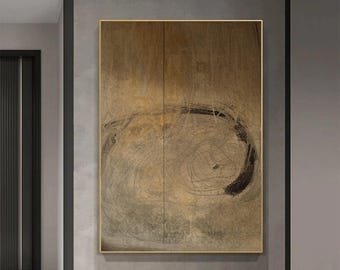 Cuadro marrón oscuro de gran tamaño, arte abstracto de pared marrón, lienzo marrón, arte de pared Wabi Sabi, cuadro minimalista de pared con marco marrón.