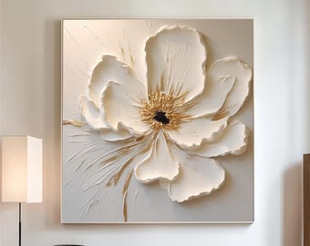 Large 3D Flower Oil Painting On Canvas,Original Texture Flower Painting,Hand Painted Modern Art,3D Texture Floral Wall Art Living Room Decor