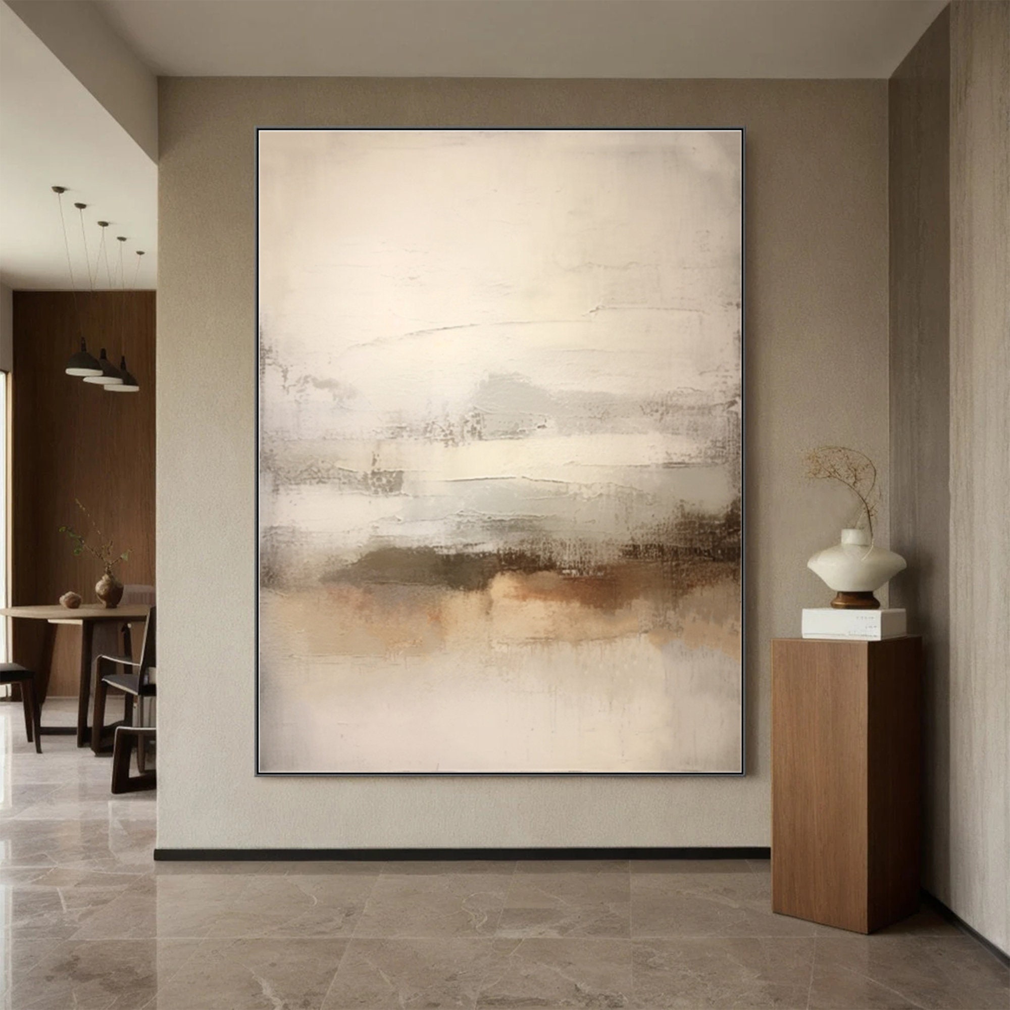Large Brown Wabi Sabi Wall Canvas Beige Abstract Painting Beige ...