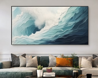 Original Ocean Wave Oil Painting On Canvas 3D Textured Painting Minimalist Beach Painting 3D Ocean Painting Sea Wall Art Neutral Wall Decor