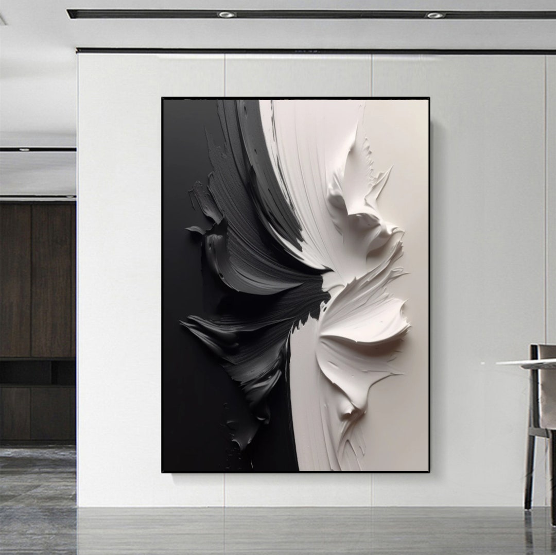 Original Black White Minimalist Painting Textured Wall Art Black and ...