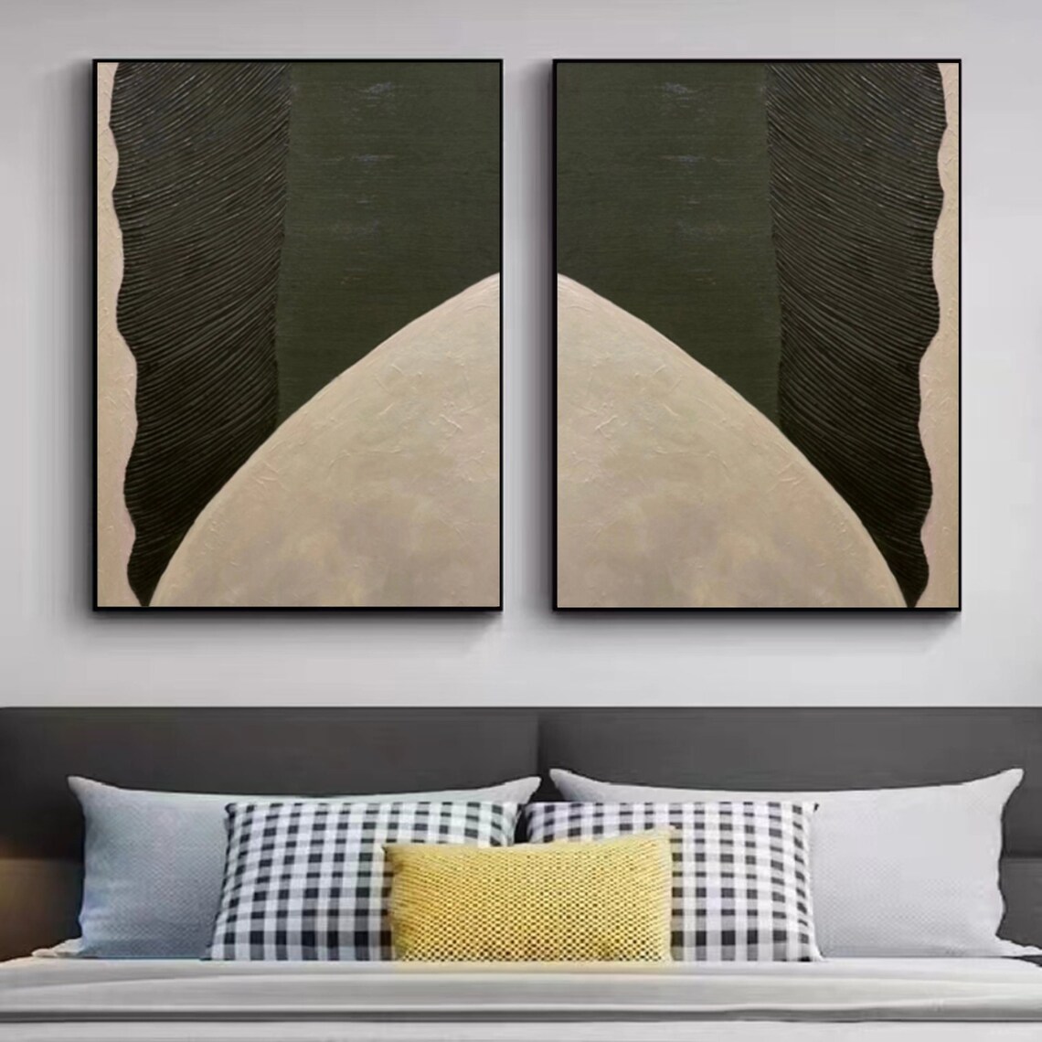 Set of 2 Wall Art Dark Green Wall Art Large Abstract Wall Art Etsy