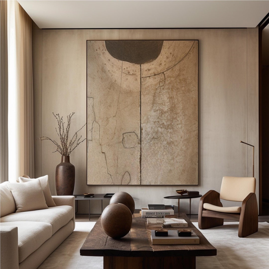 Super Large Brown Abstract Painting Beige Wabi Sabi Art on Canvas Brown ...