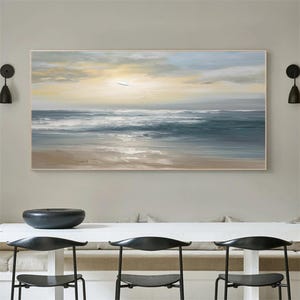 オリジナルの海の絵画抽象的な日の出の絵画青い海の絵画キャンバスに大きな壁アート抽象的な海景油絵テクスチャ装飾