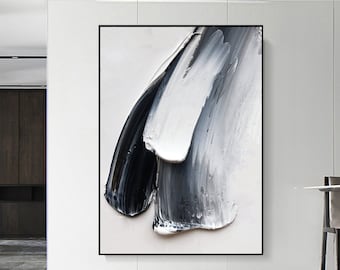 Textured Black and White Abstract Canvas Painting